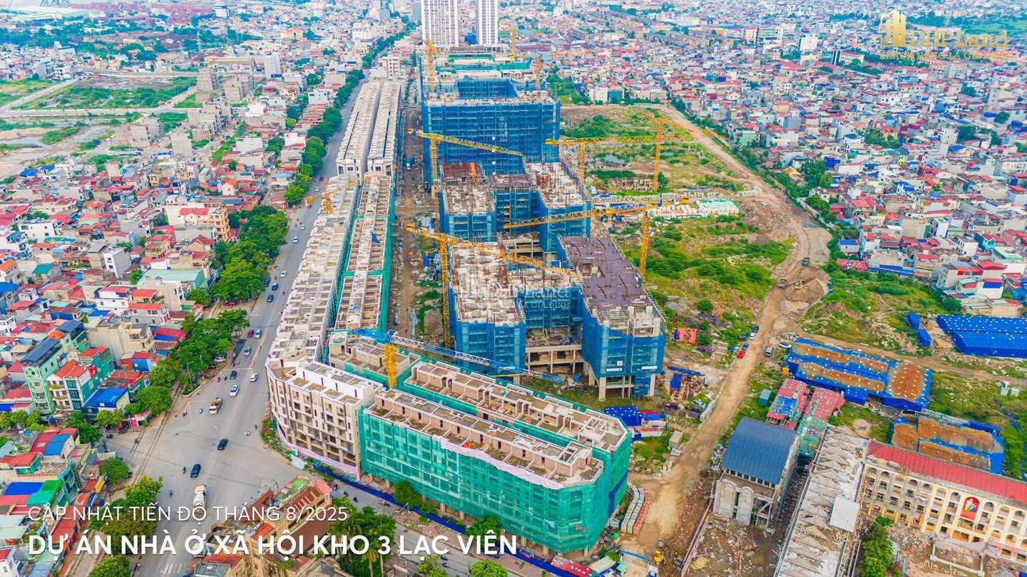 Tiến độ dự án NƠXH Kho 3 Lạc Viên tháng 8/2025 (Ảnh: DHP Land).