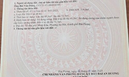 Bán Lô Đất 45m2 Ngay Chợ Minh Kha Đồng Thái An Dương