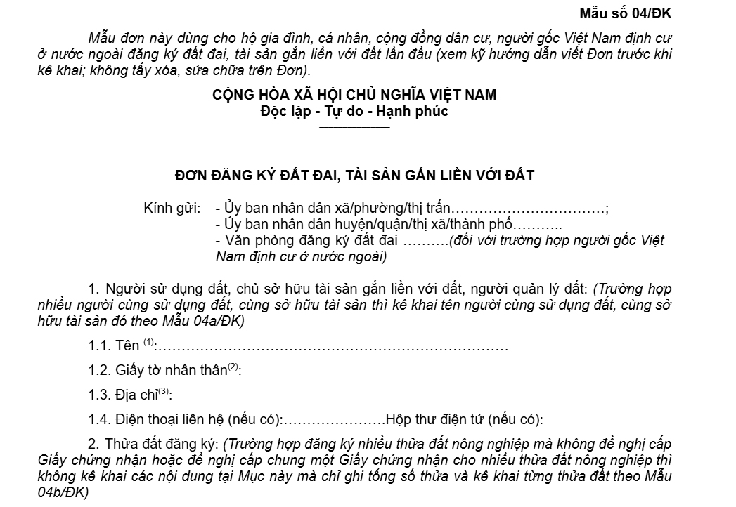 Mẫu Đơn Xin Cấp Sổ Đỏ Lần Đầu Mới Nhất 2026