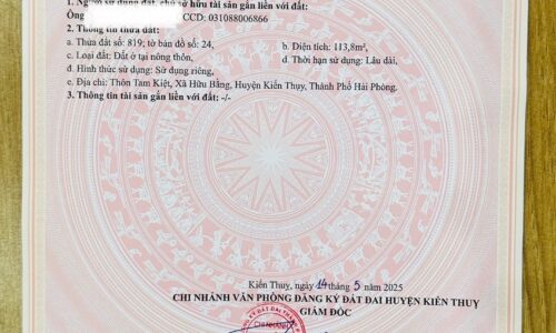Bán Lô Đất 113m2 Tại Tam Kiệt Hữu Bằng Kiến Thụy